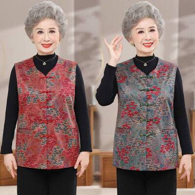 老年人马甲女奶奶秋装背心外套国风妈妈坎肩老人衣服春秋太太外穿
