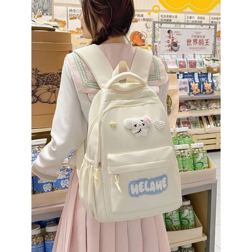 专柜品牌清新治愈系奶白毛巾绣双肩包韩系甜美风软妹探店野餐拍照