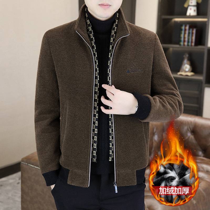 商场品牌秋冬季加绒加厚夹克男立领韩版潮流时尚痞帅毛呢大衣冬装