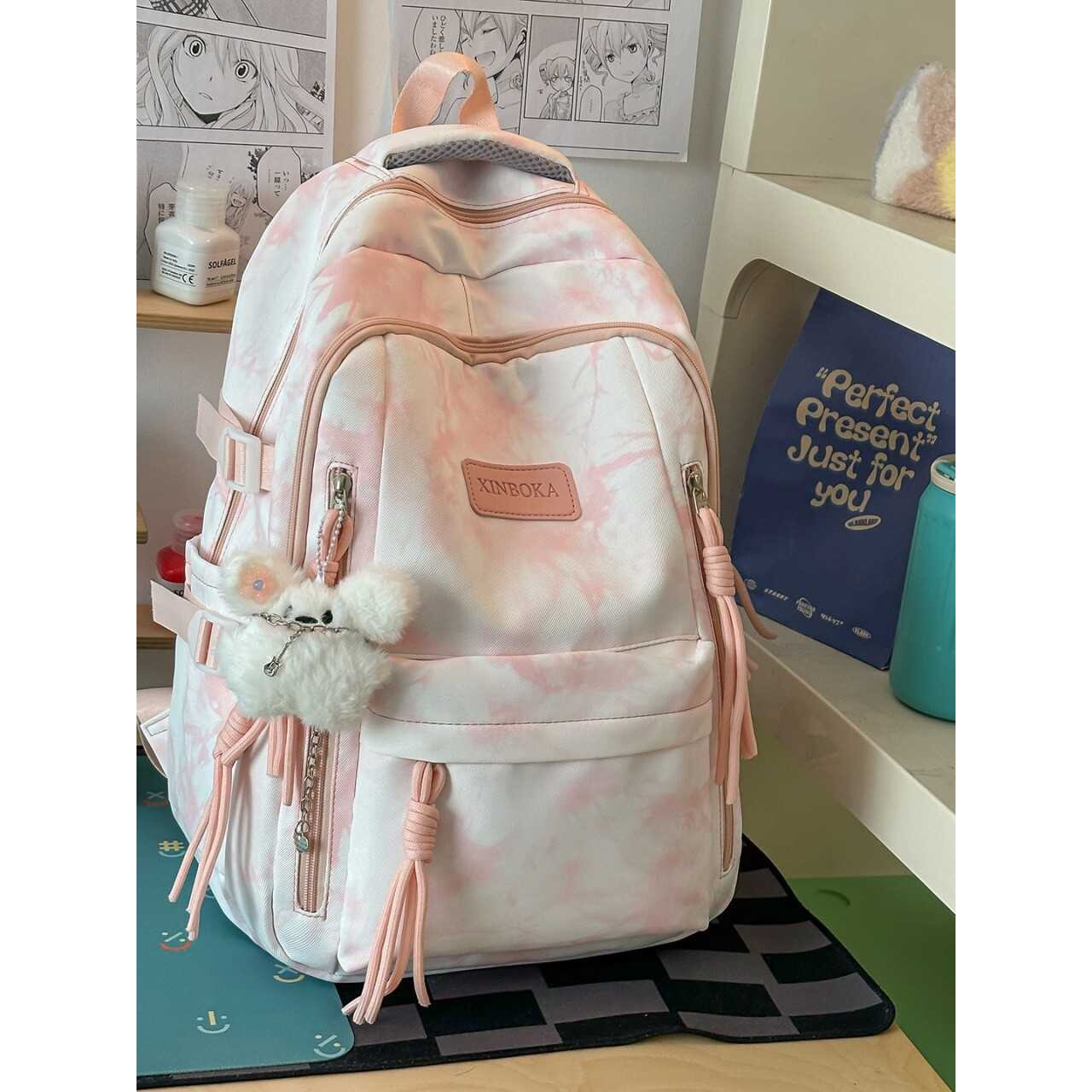 专柜品牌新款扎染学生书包小众高颜值双肩包大容量学生书包拼色双