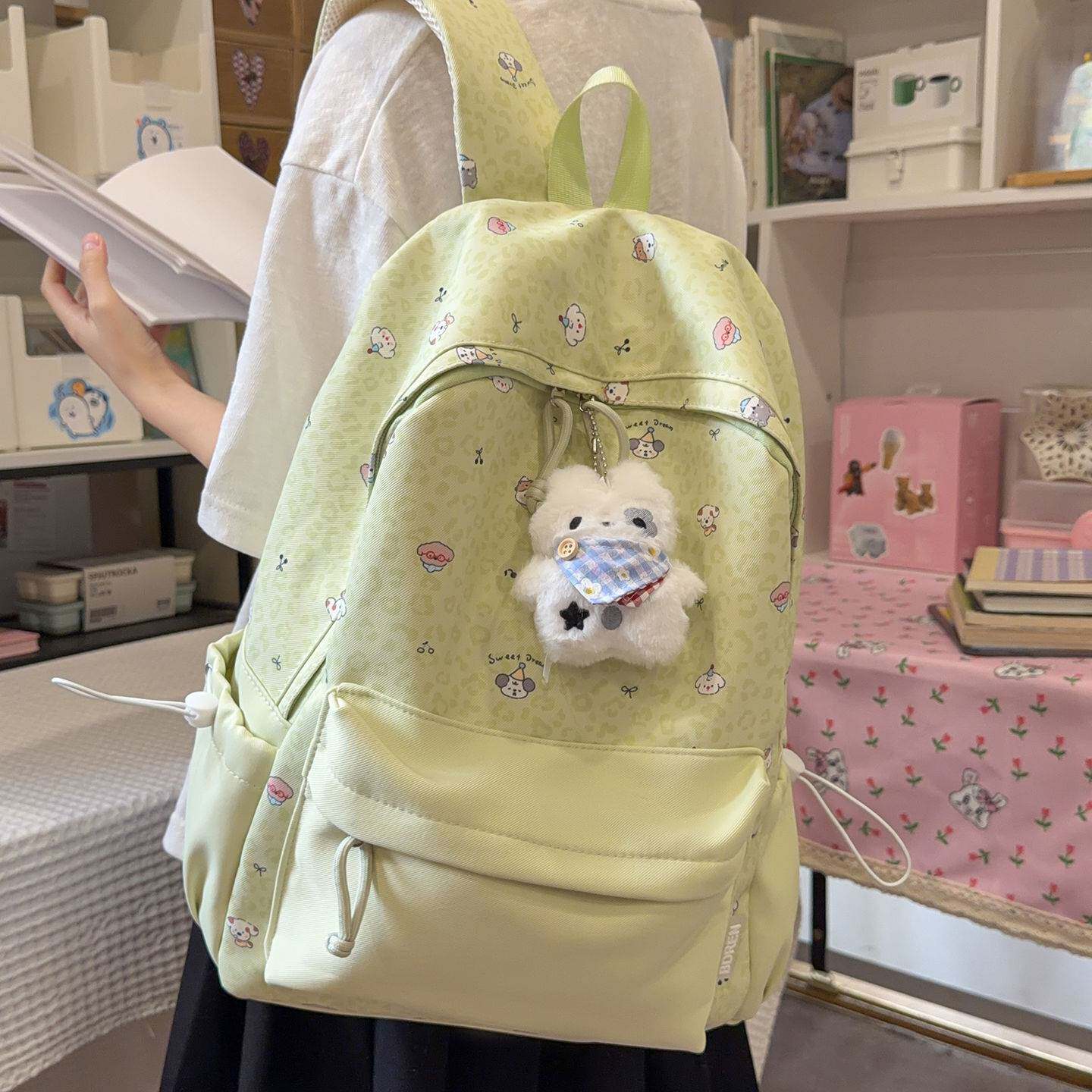 商场品牌萌系小狗豹纹双肩包学生日常百搭高颜值书包休闲背包女