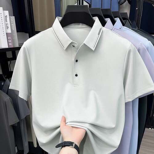 商场品牌2026夏季新款中年男士翻领纯色Polo衫宽松时尚休闲男上衣
