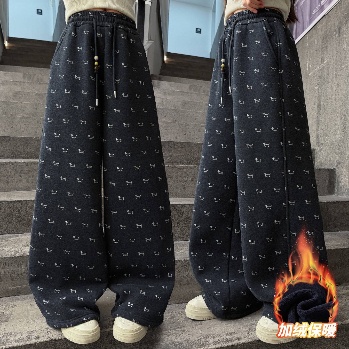 商场品牌女童秋冬卫裤2025新款儿童韩系女孩中大童时髦加厚一体绒