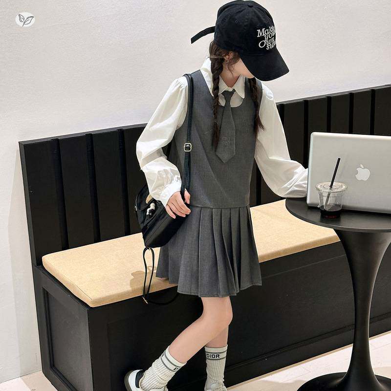 商场品牌女童2026春季新款学院风衬衫领带背心裙中大童韩系裙休闲