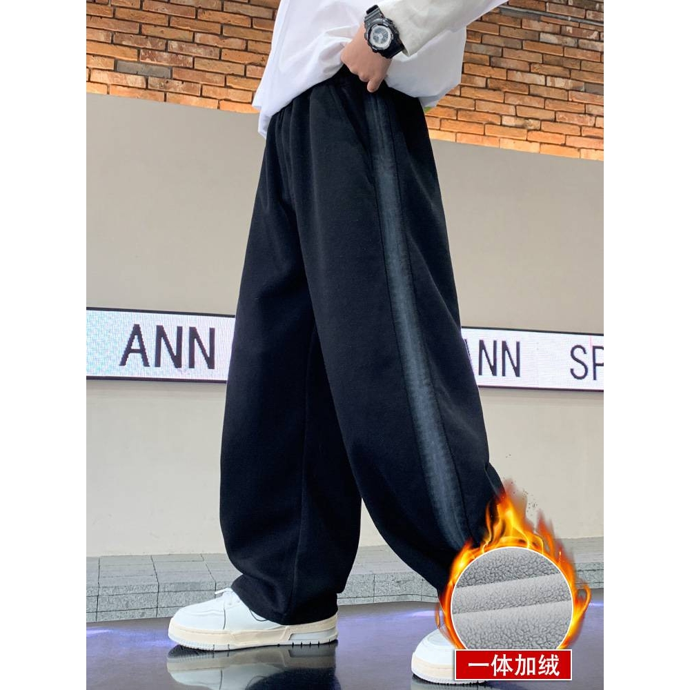 商场品牌男童休闲裤2025冬款新款中大童时尚加绒宽松裤子保暖阔腿