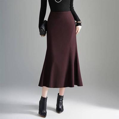 时尚鱼尾半身裙女2025秋冬中长款a字裙显瘦修身包臀裙一步长裙