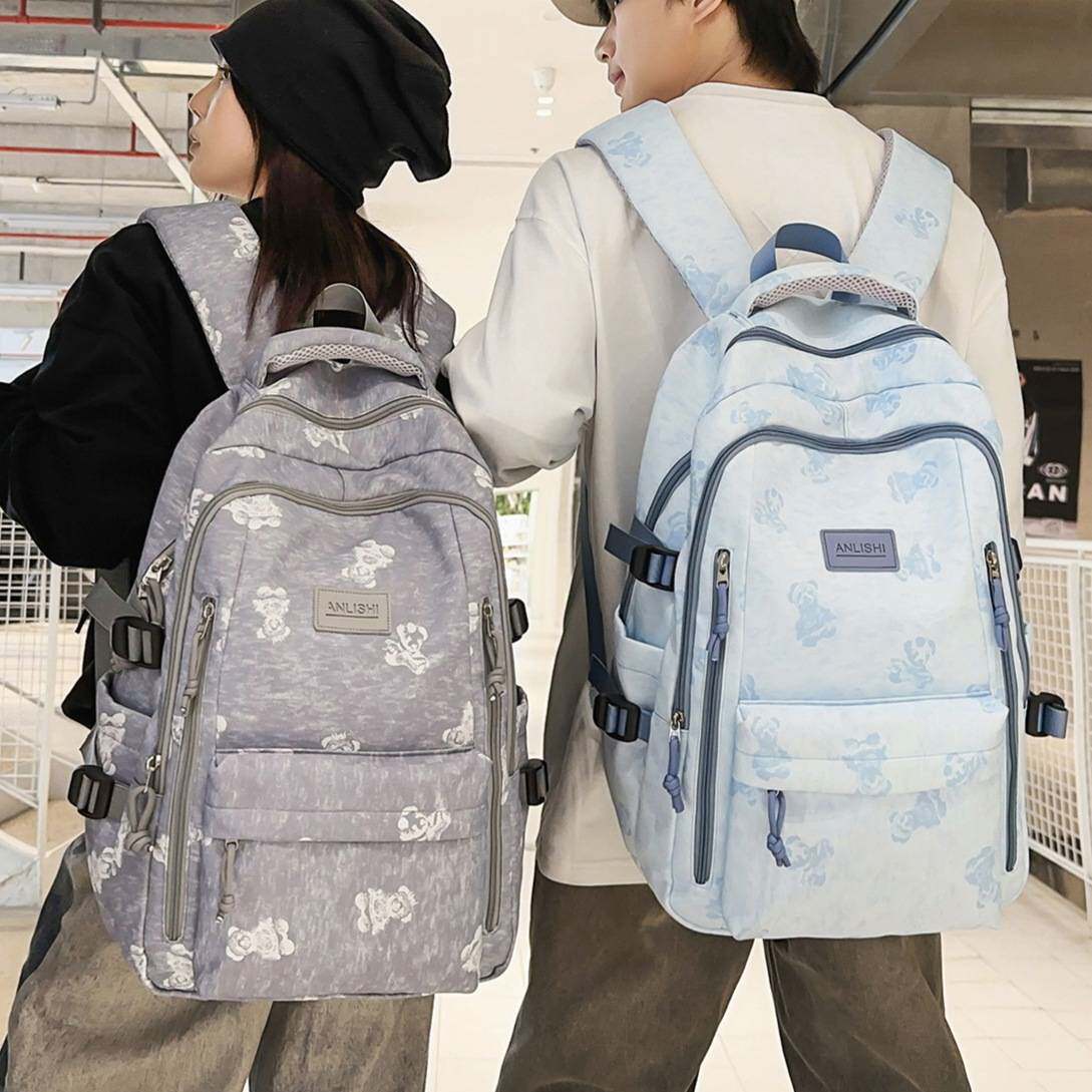 商场品牌新款大容量小熊双肩包学生书包男小众ins高颜值时尚休闲