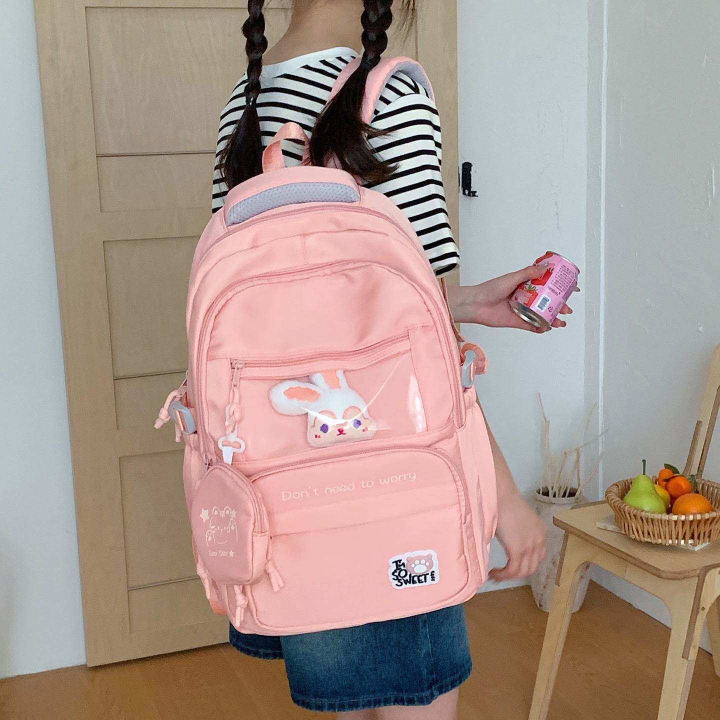 商场品牌新款高颜值书包女小学生初高中生百搭大容量纯色多隔层痛