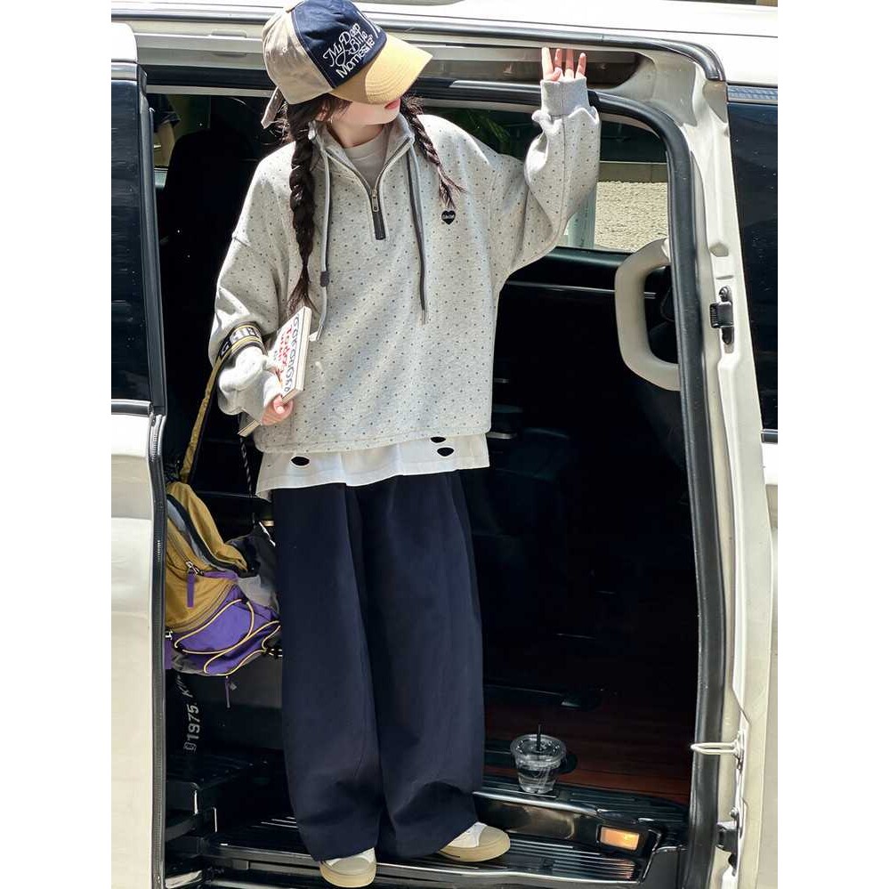 专柜品牌女童秋装套装2026秋季新款大童洋气波点立领卫衣休闲棉布