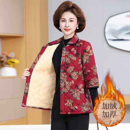 专柜品牌妈妈冬装七分袖棉衣棉马夹中老年女装大码中袖加绒保暖棉