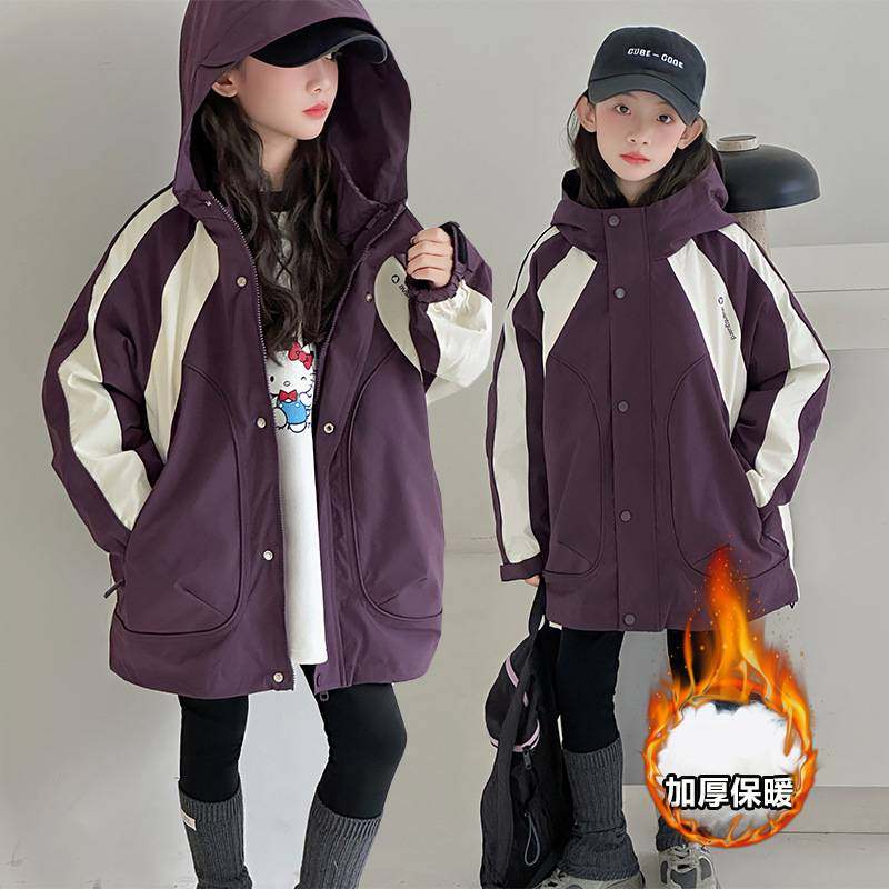 商场品牌女童冬装棉衣2025冬季新款韩版儿童兔毛加厚冲锋衣大童绒