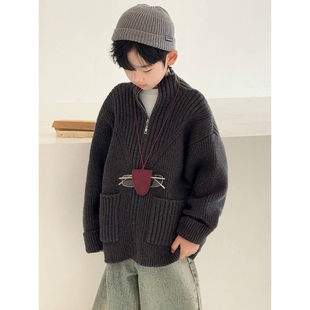 商场品牌韩系男童立领毛衣秋冬季年新款慵懒风宽松韩版拉链针织衫