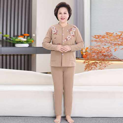 专柜品牌妈妈保暖套装女加绒加厚秋冬款套装老太太保暖内衣奶奶装