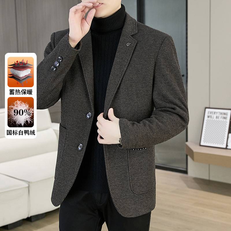 商场品牌冬季新款毛呢西服男士商务休闲高端保暖轻薄白鸭绒羽绒服