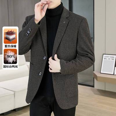 商场品牌冬季新款毛呢西服男士商务休闲高端保暖轻薄白鸭绒羽绒服