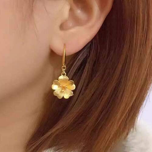 专柜品牌新款金色耳环招财如意花耳钩耳坠女款气质时尚百搭轻奢耳