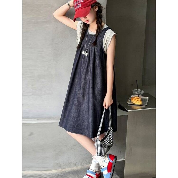 商场品牌女童连衣裙夏2026新款女大童洋气牛仔背心裙女孩夏装背带