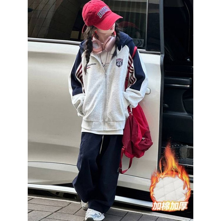 商场品牌女童加绒外套2025新款冬季洋气休闲拼色大童儿童秋冬保暖