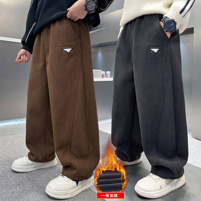 商场品牌男胖童宽松裤子秋冬新款灯芯绒加绒运动裤中大童休闲长裤