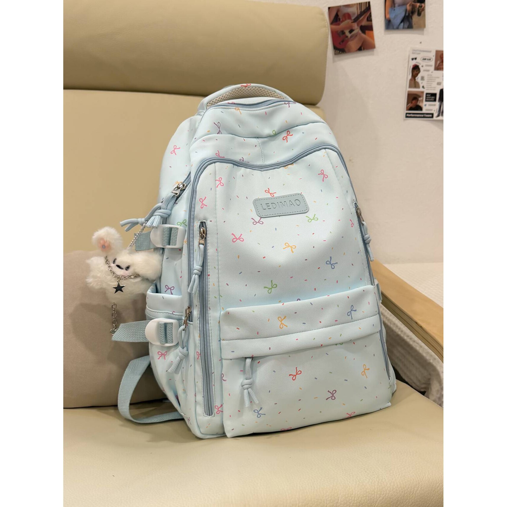 专柜品牌彩色蝴蝶结书包韩版甜美学生书包纯色波点学生书包大容量