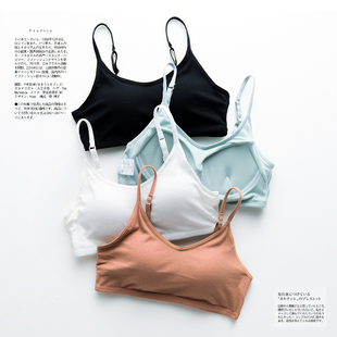 螺纹无钢圈女美背带胸垫罩杯一体吊带背心文胸抹胸瑜珈运动内衣