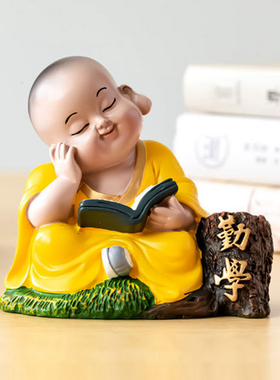 中式禅意小沙弥摆件桌面装饰妙趣励志和尚泥塑脸谱礼品北京纪念品