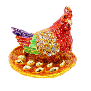 镶钻金属十二生肖鸡摆件小收纳盒子合金母鸡招财家居装饰桌面摆设