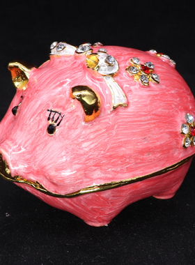 镶钻金属十二生肖猪摆件装饰小收纳盒子招财家居客厅摆设桌面礼物