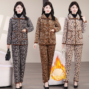 时尚 妈妈冬季 套装 加绒加厚棉衣棉裤 棉袄外穿两件套家居服睡衣 新款