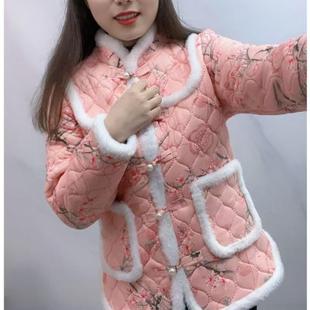 东北花棉袄女冬季新中式棉服国风盘扣加绒保暖短款碎花外套小棉袄