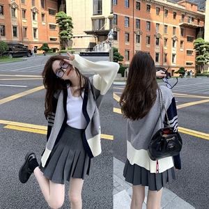 两件套设计感慵懒风针织开衫外套+a字百褶半身裙复古超仙套装女秋