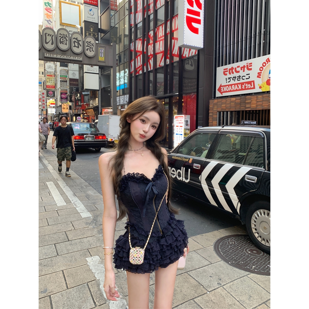 蕾丝刺绣抹胸层次花边半裙套装女