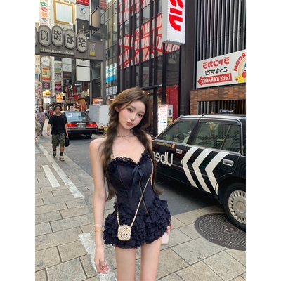 蕾丝刺绣抹胸层次花边半裙套装女