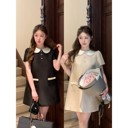 富家千金娃娃领短袖连衣裙女夏