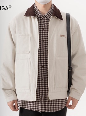 GOKIGA宫崎迦秋冬复古巴恩风工装翻领夹克男宽松休闲夹棉外套3533
