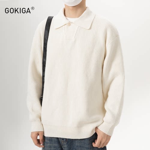 GOKIGA秋冬季复古纯色polo衫毛衣