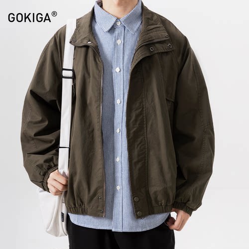 GOKIGA春秋潮牌复古宽松立领夹克