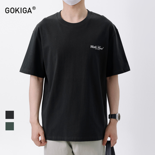 GOKIGA宫崎迦潮牌简约印花短袖T恤男 夏季宽松休闲百搭体恤衫9501
