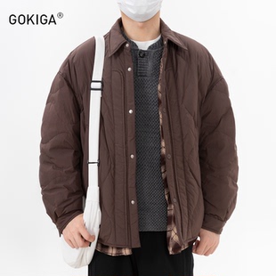 GOKIGA宫崎迦潮牌宽松90白鸭绒羽绒服男冬季 菱格纹保暖外套男2606