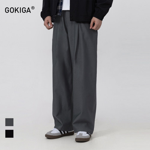 GOKIGA美式复古压褶垂坠感西裤