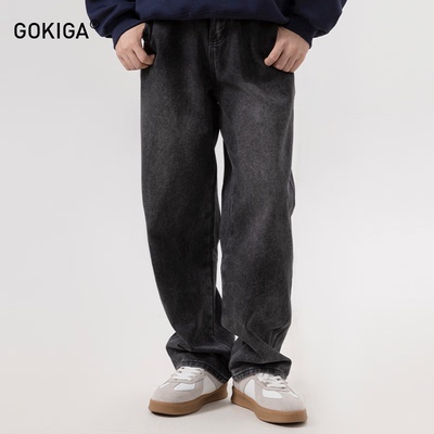 GOKIGA宫崎迦秋冬美式复古水洗直筒牛仔裤男宽松阔腿休闲长裤9009