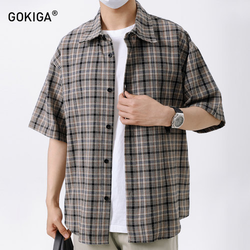GOKIGA日系复古短袖衬衫男