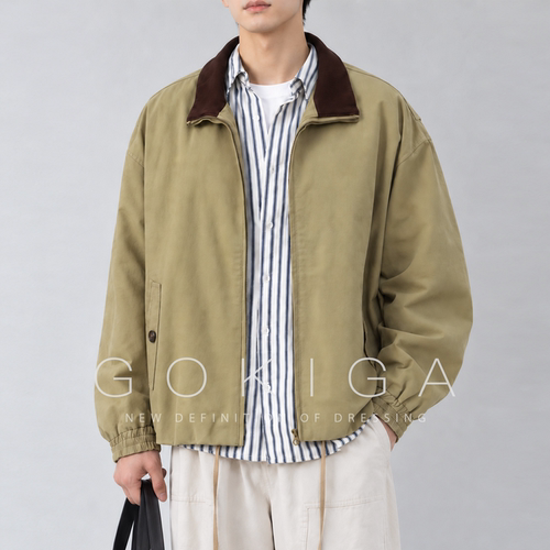 GOKIGA复古宽松撞色领工装夹克男