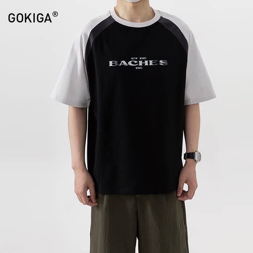 GOKIGA日系插肩袖印花短袖T恤男