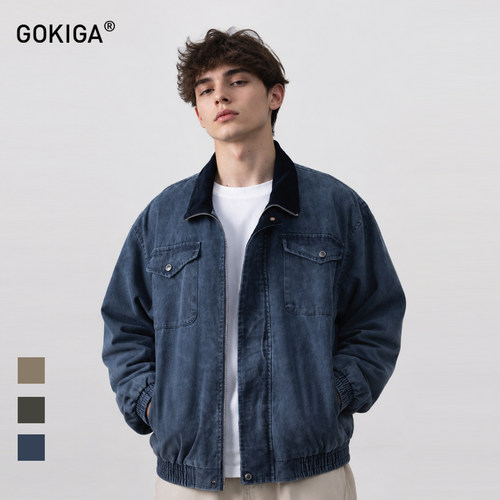 GOKIGA日系复古水洗工装撞色夹克