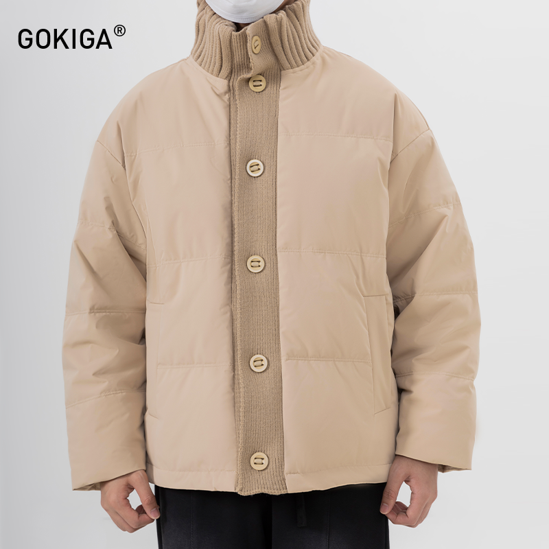 GOKIGA美拉德螺纹拼接立领羽绒服