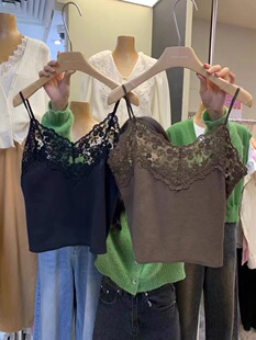 DoubleSeven蕾丝拼接吊带背心女打底衫小众设计感内搭外穿上衣夏