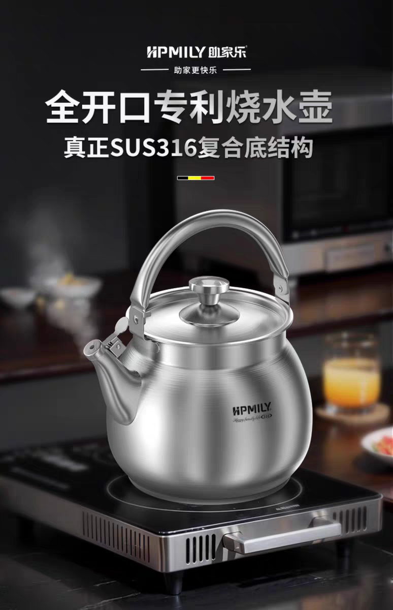 助家乐德国316不锈钢烧水燃气煤气电磁炉5.5升煎锅家用中药罐熬药