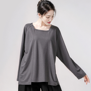 水系舞蹈服练功服男女同款潮T现代舞爵士舞上衣纯色宽松长袖成人