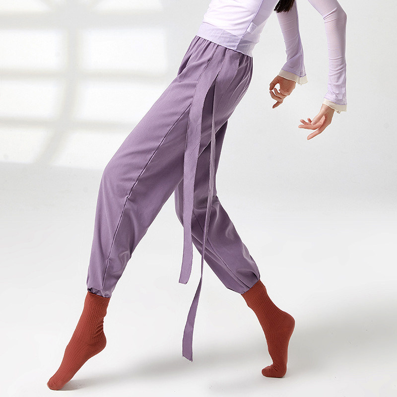 现代舞裤子高腰飘带直筒裤练功服